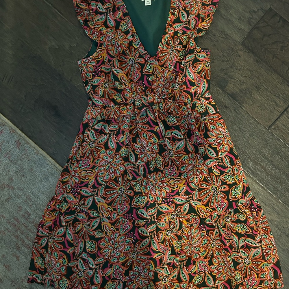 J. Crew Paisley Chiffon Dress Size 0 | Flutter Sleeves | V-Neck | Spring/Summer - Picture 11 of 11